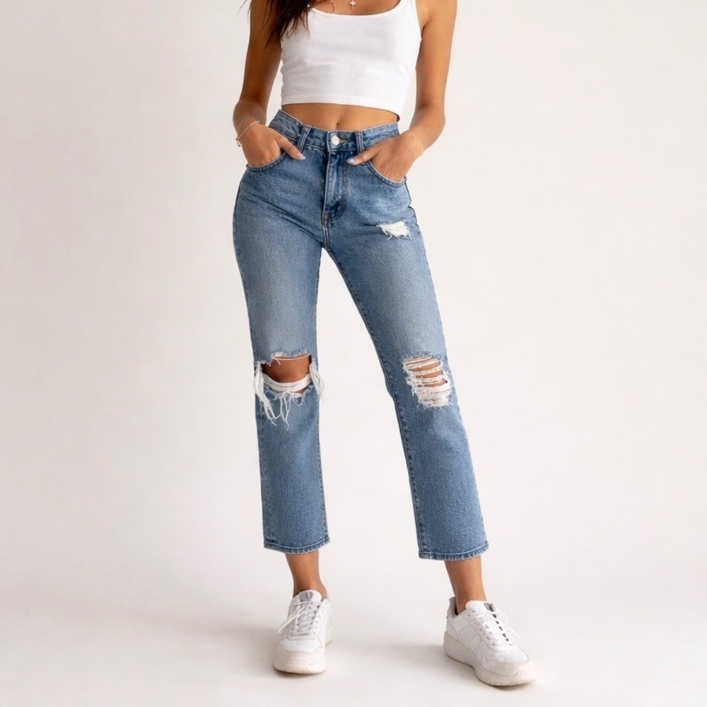 Mother The Insider Ankle Mid Rise Flare Jean Bloom And Doom Distressed Size 29
